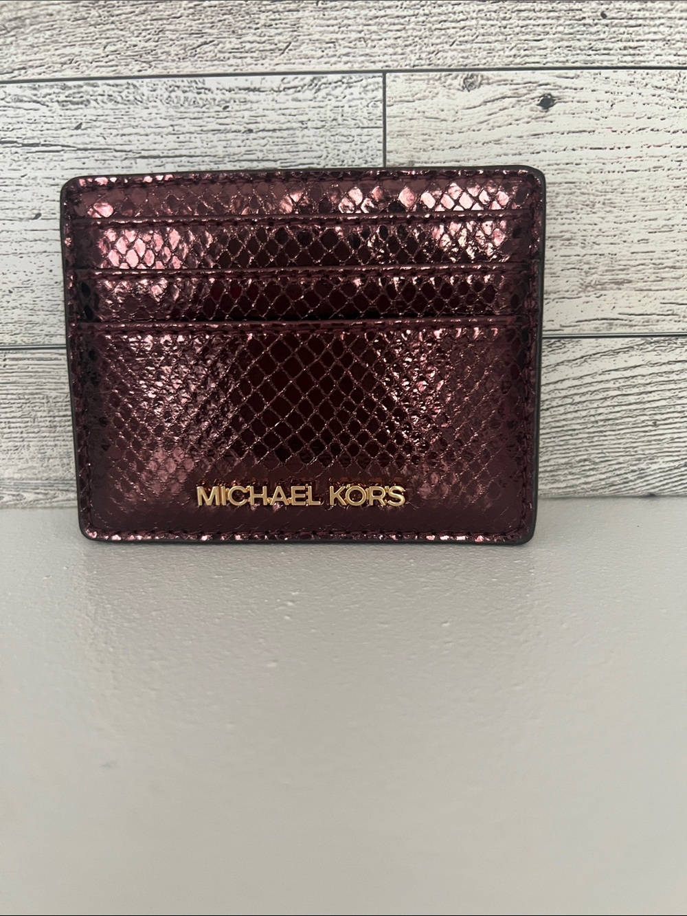 Michael Kors Metallic Snakeskin Card Holder - Burgundy